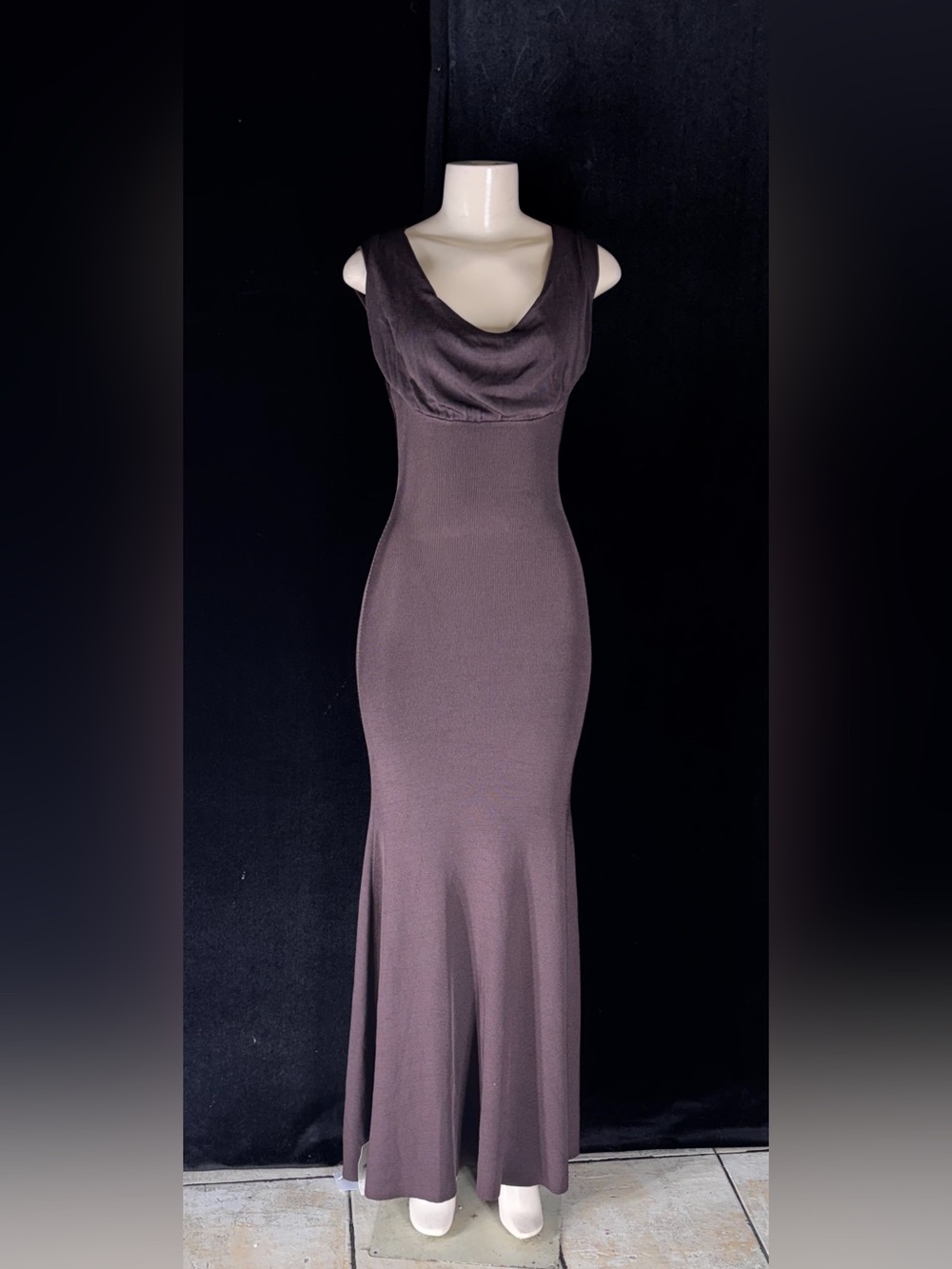 Roland Mouret Sleeveless Cowl-Neck Maxi Dress in Brown